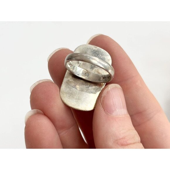 Mother of Pearl Rectangular Minimalist Sterling Silver Vintage Ring - sz 6.75 - Picture 7 of 10